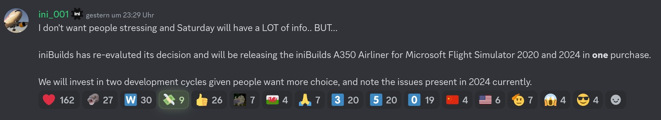 iniBuilds-A350-24 Rückzieher: iniBuilds A350 doch für MSFS 2020