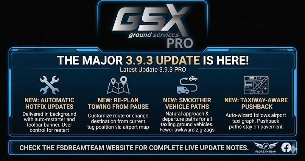 GSX-54 GSX Pro Update: Schlauerer Pushback & automatische Hotfixes