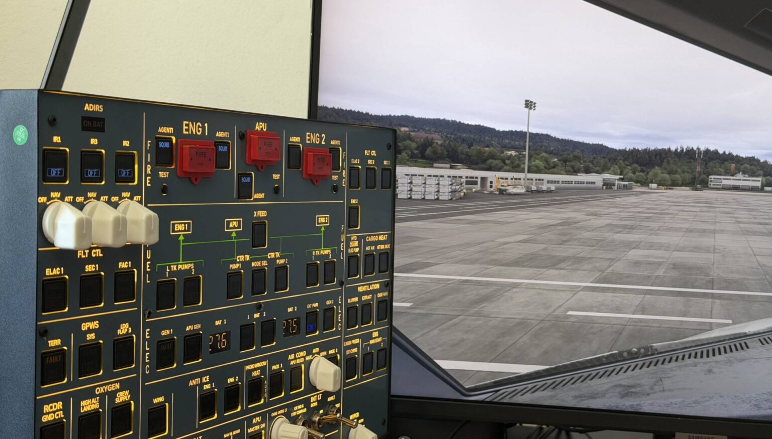 Rowsfire A107 Pro operating alongside an Airbus A320 flight simulator