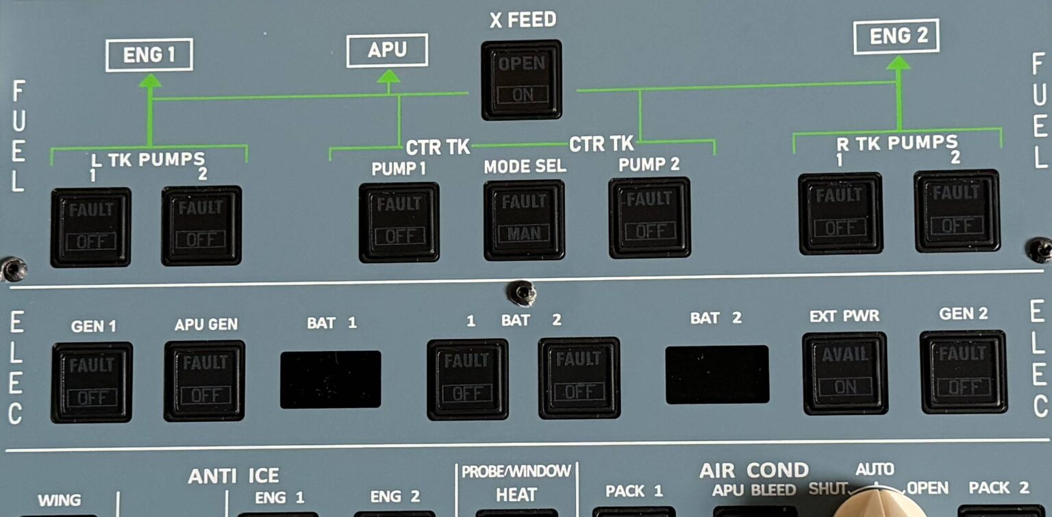 Close-up of Rowsfire A107 Pro switches rotary controls and printed panel labels