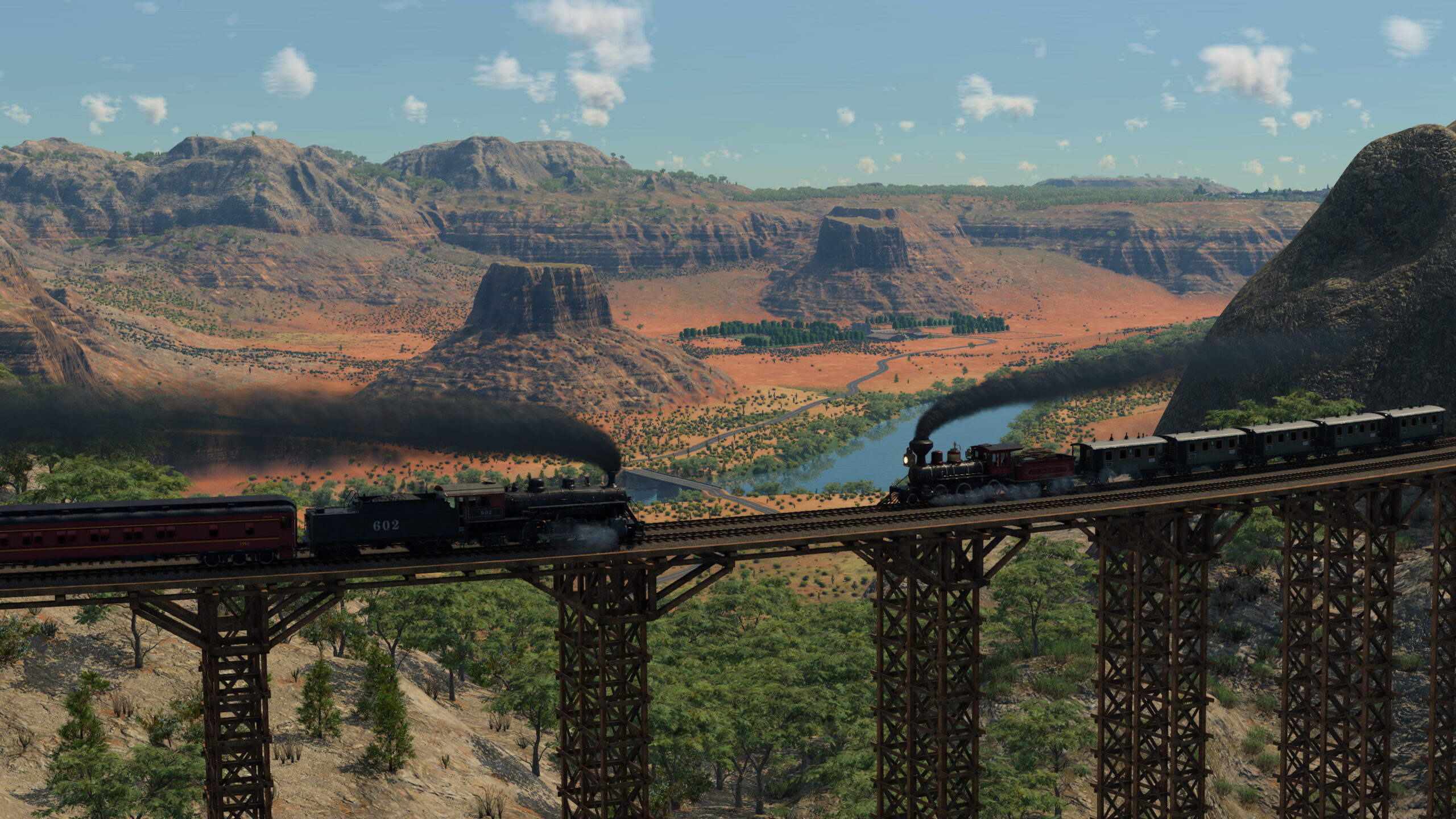Steam-Trains-on-Bridge-scaled Transport Fever 3: Fliegen einmal aus anderer Sicht